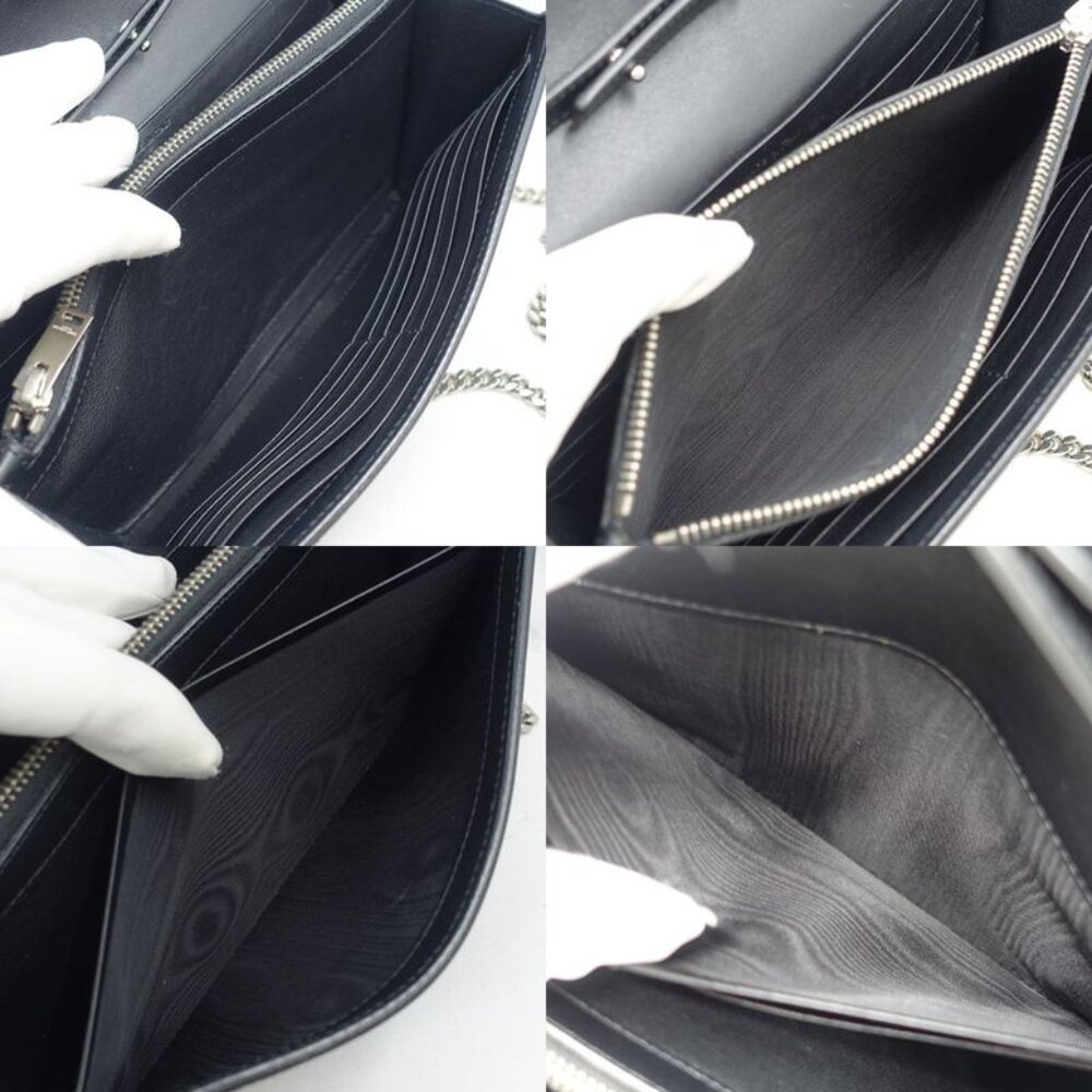 Saint Laurent Chain Wallet Leather Black Star Pattern Silver Hardware - Picture 7 of 9